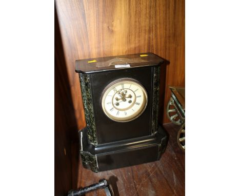 A SLATE AND MARBLE MANTLE CLOCK