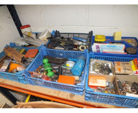 SIX TRAYS OF TOOLS, WIRES, KEYS, NUTS ETC