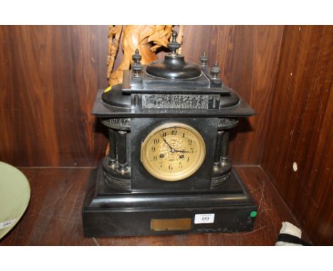 A MUMMERY & SON OF PARIS SLATE MANTLE CLOCK WITH FIGURATIVE DETAIL