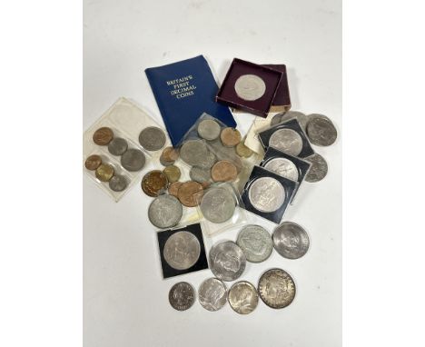 A collection of British pre-decimal coins and a set of Britain's first decimal coins, a George VI Great Exhibition Crown, fou