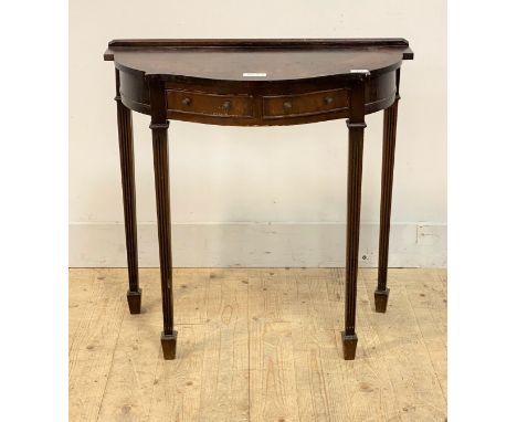 A Georgian style reproduction mahogany console table, fitted with two frieze drawers, raised on square tapered and fluted sup