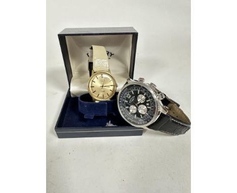 A gentleman's Rotary Swiss manual wind wristwatch with gilt satin finish dial with baton hour markers and manual movement, on