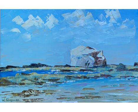 William Ferguson, The Bass Rock North Berwick East Bay, oil on panel, signed bottom left, inscribed verso, gilt composition f