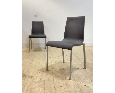 Ligne Roset, a pair of contemporary side chairs, grey canvas upholstered seat and back raised on brushed aluminium supports, 