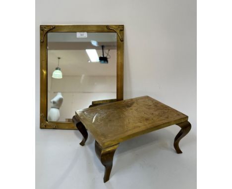 An Arts &amp; Crafts style brass mirror with trefoil rivets (h- 39cm w-31.5cm), together with an Arts and Crafts style brass 