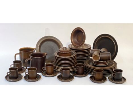 Arabia, Finland - A Ruska brown glazed stoneware dinner and coffee service, comprised two jugs, eight plates, twelve sideplat