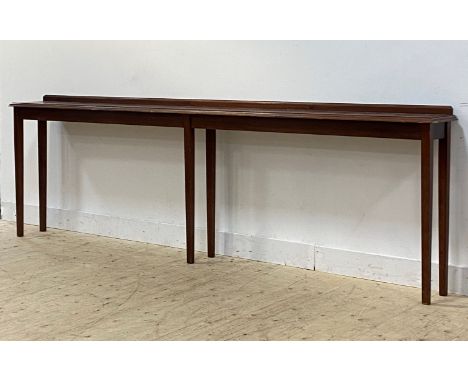 A large stained mahogany console table, H95cm, L301cm, D31cm