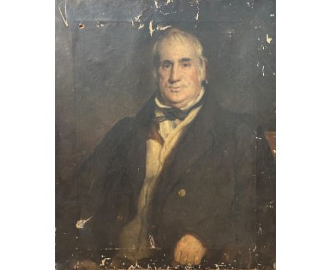19thc Scottish School, Portrait of a Gentleman with Black Neck Tie and Coat, oil on canvas, unsigned, (76cm x 63cm) in distre