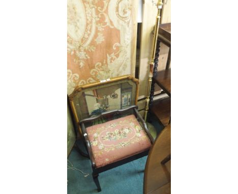 A piano stool, firescreen and a standard lamp (3) Condition Report: Available upon request