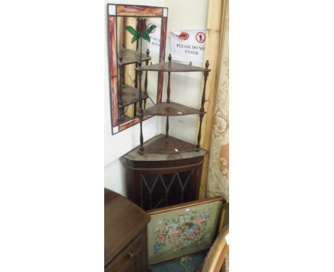 A firescreen, corner cabinet, corner shelves and a wall mirror (4) Condition Report: Available upon request