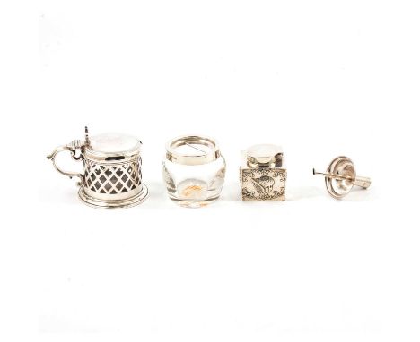 A Victorian Irish silver mustard pot, James Fray, Dublin 1840, pierced body, engraved initials and tree emblem to lid, clear 