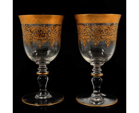 Set of four Venetian style conical-shape wine glasses, aventurine flecked prunts, 10cm; small collection of coloured glass, i