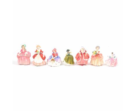 Royal Doulton miniature Monica HN1467; Cissie HN1809; Bo-Peep HN1811; Valerie HN2107; Goody Two Shoes HN2037; Southern Belle 