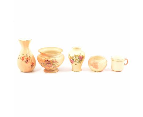 Royal Worcester, five items of blush ivory ware, including vase shape G435 (restored)13.5cm; footed bowl, shape 17359.5cm hig