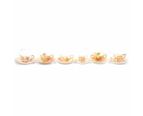 Royal Worcester, collection of trios, cups and saucers, blush ivory ware, various shapes and patterns.