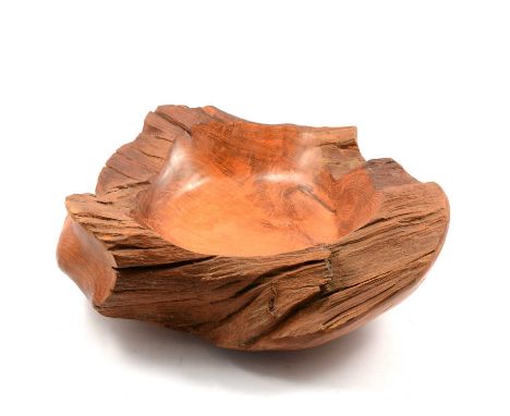 Natural form hardwood 'tree trunk' basin, rounded dish, width 50cm, height 19cm.
