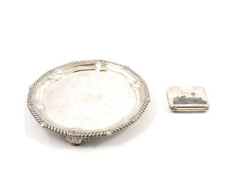 A silver salver, Rundell, Bridge &amp; Rundell (John Bridge), London 1825, gadroon edge border supported on three scroll feet