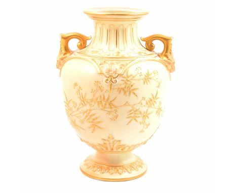 A Royal Worcester blush ivory vase, shape number 1632, 21cm, and collection of crested china.