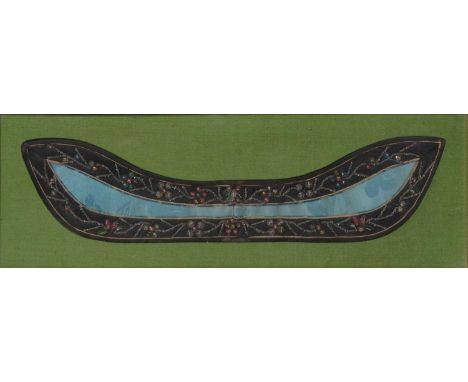 A mounted and framed beaded collar, overall 17x47cm; hand coloured Japanese print on wove; modern collage of a Geisha (3).