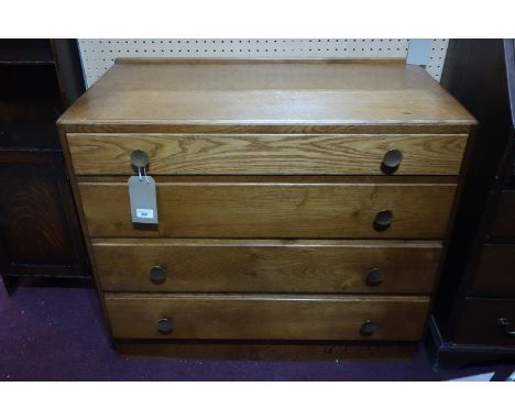 A light oak chest of four drawers, raised on plinth base, H.76 W.92 D.46cm 