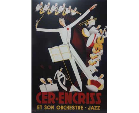 A reproduction print of an art deco jazz poster, 71 x 63cm 