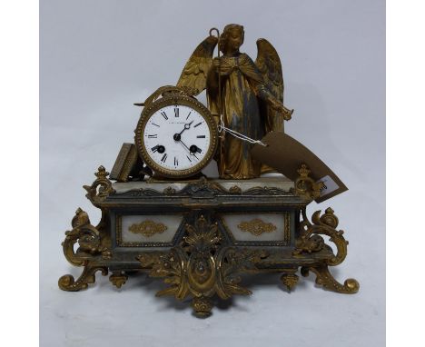 A gilt metal mantel clock, by A. Springborg, drum barrel movement, enamel dial with Roman numerals, the case with gilt metal 
