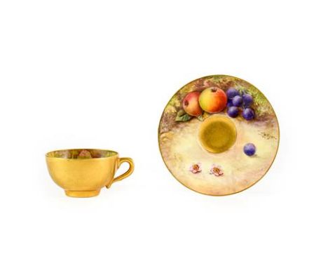A Royal Worcester Porcelain Miniature Coffee Cup and Saucer, by William Hart &amp; Thomas Lockyer, 1918, painted with still l