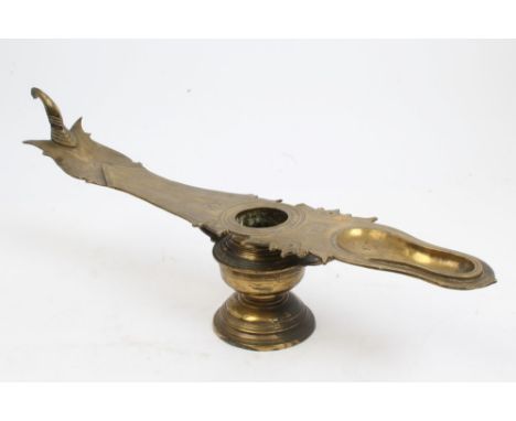 18th / 19th century Indian brass temple oil lamp with Star of David and floral boss decoration, 51cm