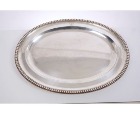 Fine quality Victorian silver meat dish of oval form, with large bead border and engraved crest, underside stamped - 6976 Hun