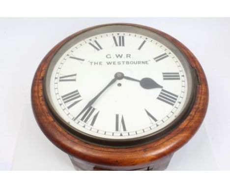 Impressive early 20th century mahogany cased wall clock with single fusee movement and 16 inch white enamel dial, signed - G.