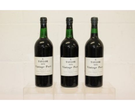 Three bottles - Taylor Vintage Port 1970, bottled 1972   CONDITION REPORT  No seepage, two with levels at neck. Appear in goo