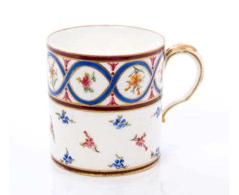 18th century Sèvres coffee can with finely painted floral sprigs - blue painted mark for 1789 and MB painter's mark, 6cm high
