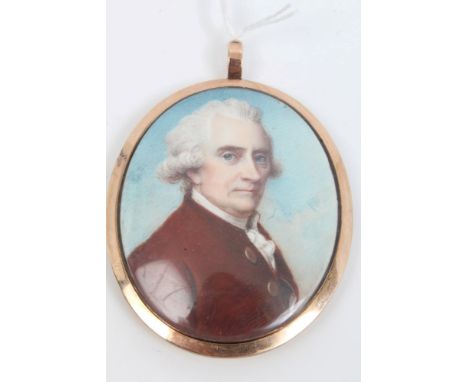 Attributed to George Engleheart (1750 - 1829), watercolour on ivory - miniature portrait of a Gentleman, with curled powdered