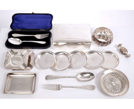 Selection of Victorian and later miscellaneous silver - including two christening sets (one cased), various dishes, cigarette