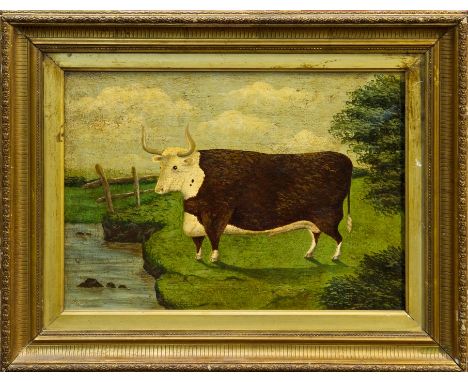 James C. Watt, Victorian oil on canvas - A Prize Bull, inscribed verso - On The Deveron, Near Huntley, October 1885, in gilt 