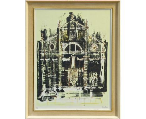 *John Piper (1903 - 1992), signed limited edition lithograph - San Moisè, Venice, 16 / 50, in glazed frame, 68cm x 49.5cm