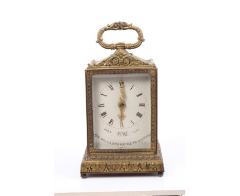 Early 20th century Continental carriage clock with French eight day movement and lever escapement striking on a gong, white e