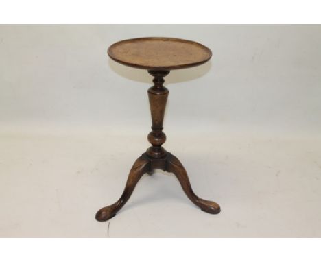 18th century-style burr walnut wine table with dished top, on vase-shaped column and tripod cabriole base with pad feet - ret