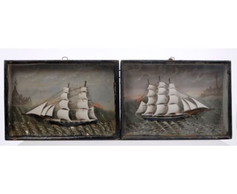 Rare pair of 19th century ship dioramas - possibly Channel Islands, the first depicting a three-masted vessel named Dorret be