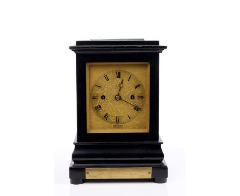 Mid-19th century mantel clock with eight day twin-fusee movement striking on a gong, plain back plate signed - French, Royal 