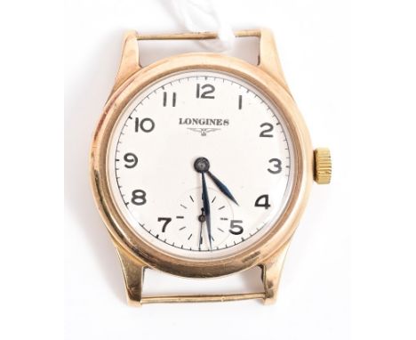 1940s gentlemen's Longines gold wristwatch, the Longines seventeen jewel mechanical movement numbered 7263414, the circular d
