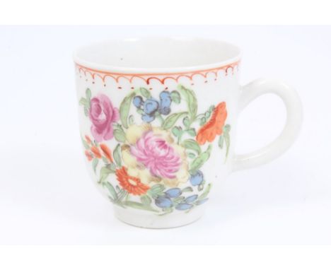 18th century Bow polychrome coffee cup with painted floral sprays   CONDITION REPORT  Small hairline crack extending down app