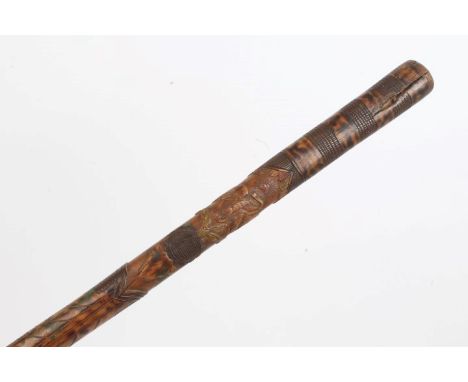 Unusual 19th century Mexican walking stick of Mexican revolutionary interest - carved and polychrome decorated with Mexican e