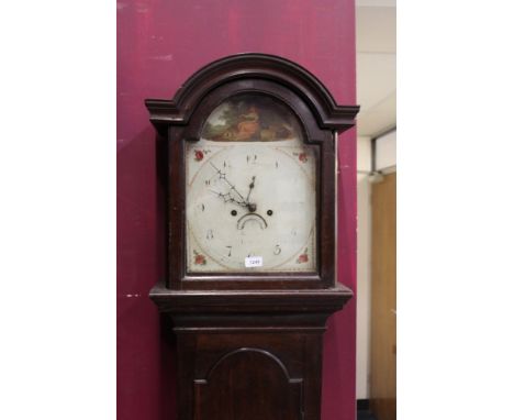 Early 19th century eight day longcase clock with painted arched dial with faint Ipswich retailer's signature, painted seated 