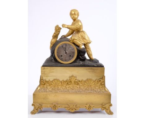 19th century mantel clock with French eight day movement, silk suspension and outside countwheel striking on a bell, silvered