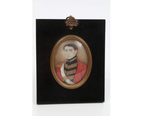 Anglo-Indian School (circa 1820), watercolour portrait miniature on ivory - Portrait of an Officer, with red dress coat and w