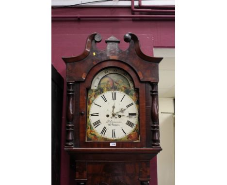 19th century eight day longcase clock with painted arched dial, signed - P. Cremonini W. Hampton, with lunar arch, subsidiary