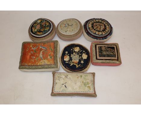 Collection of decorative cushions upholstered with Chinese silkwork panels (7)   CONDITION REPORT  Small rectangular cushion 