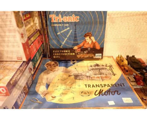 Gescha vintage model transparent engine kit and Tri-onic electronic construction kit CONDITION REPORT: Only one part appears 