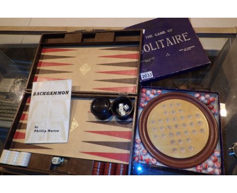 Cased backgammon set and solitaire game 